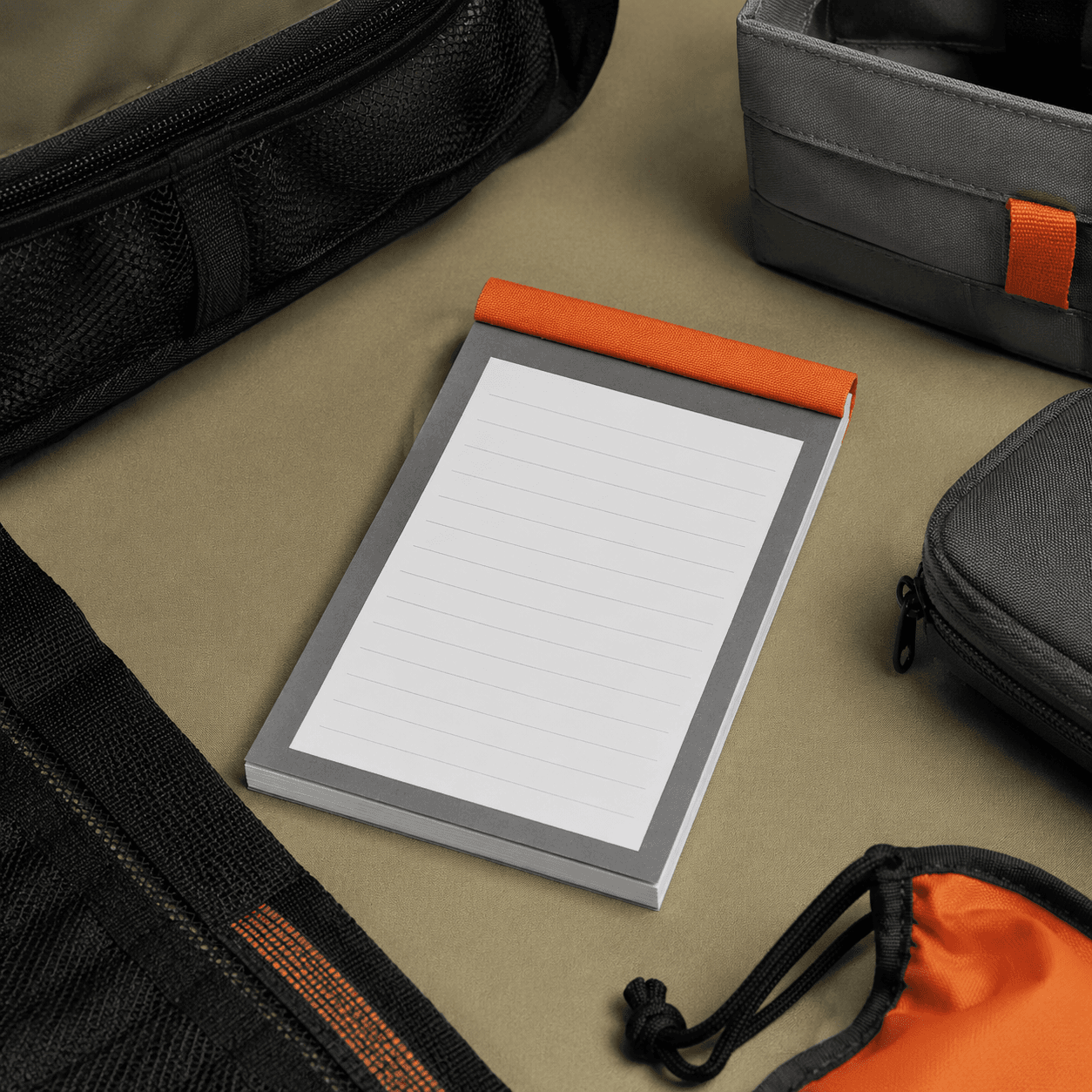 Grey-bordered tear-off checklist notepad, studio shot