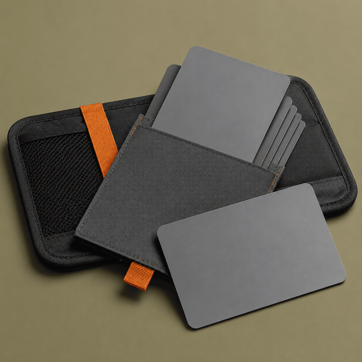 Set of blank grey write-on cards with sleeve, studio shot