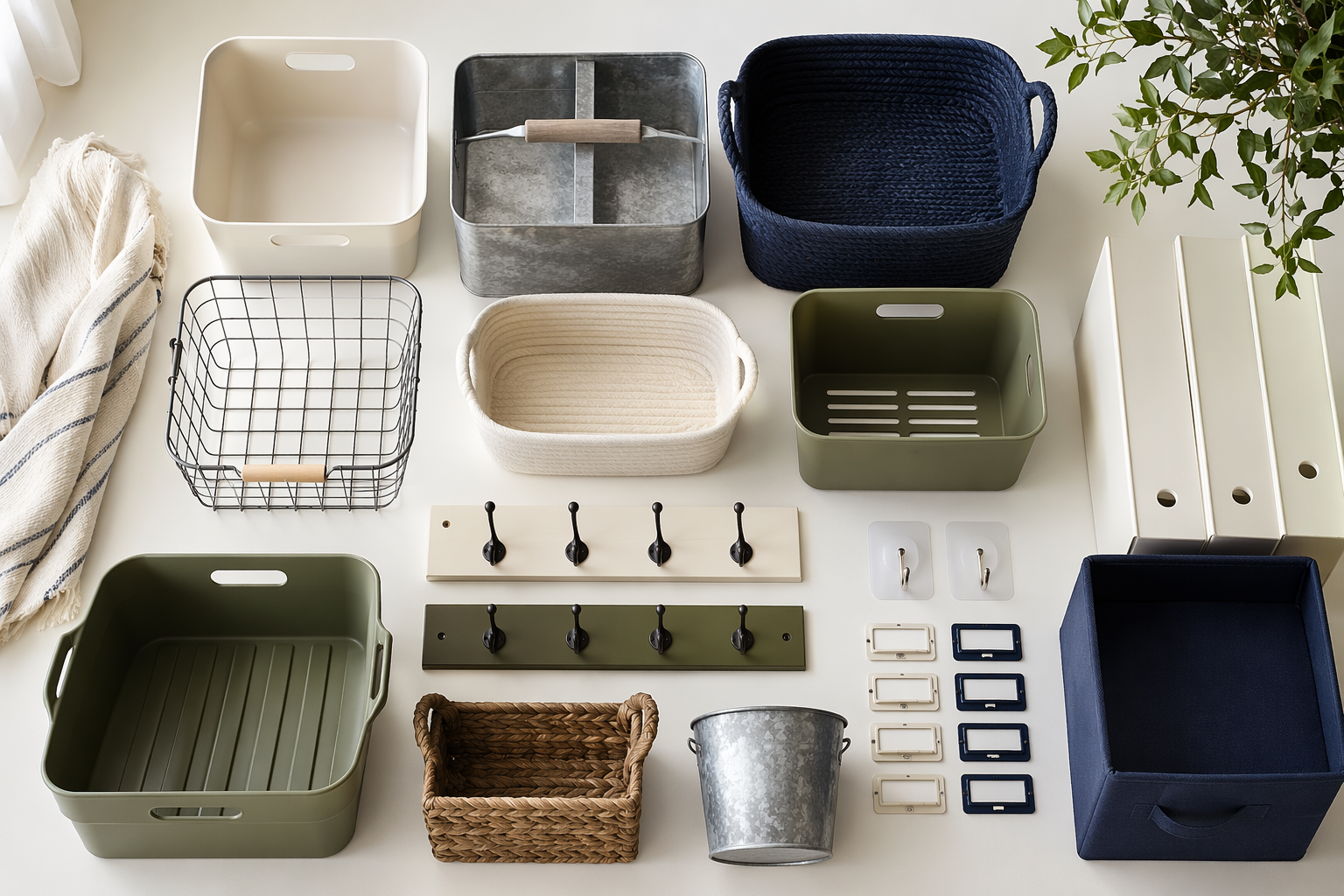 A neat flat-lay of home organization products